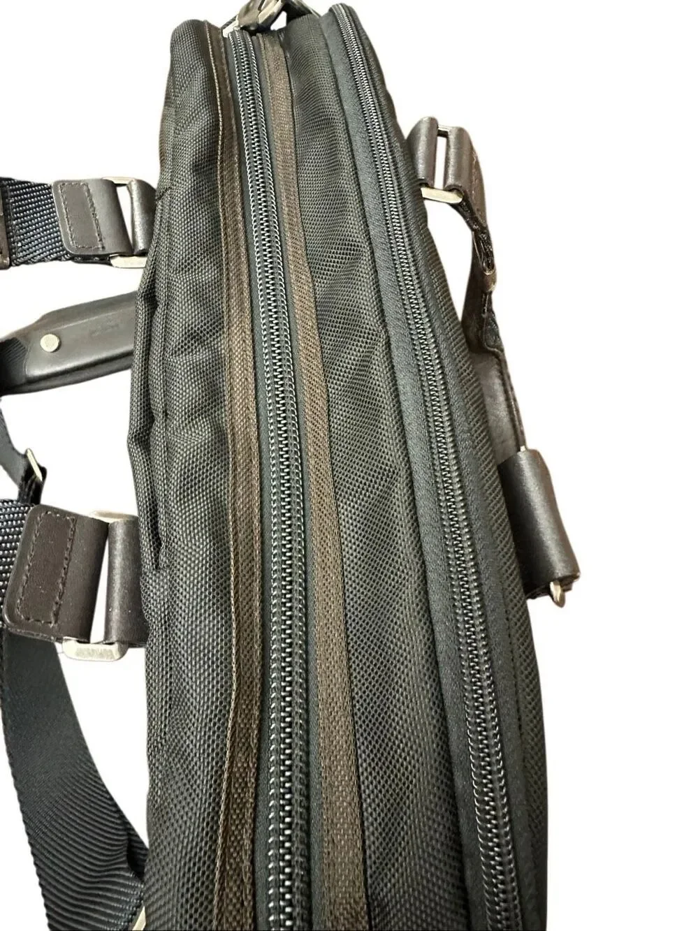 TUMI Alpha Black Ballistic Nylon Briefcase w/ Dark Brown Leather Trim